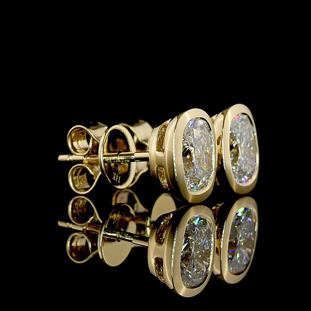 14K Yellow Gold Cushion Brilliant Cut Bezel Set Lab Diamond Stud Earrings - 1.50 Carats Total Diamond Weight - Covaloro Fine Jewelry - Image 2