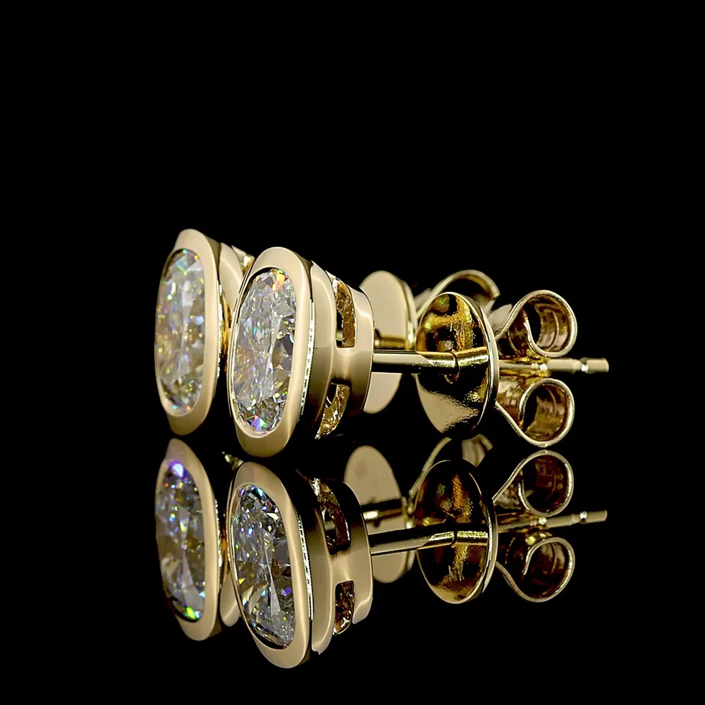 14K Yellow Gold Cushion Brilliant Cut Bezel Set Lab Diamond Stud Earrings - 1.50 Carats Total Diamond Weight - Covaloro Fine Jewelry - Image 3