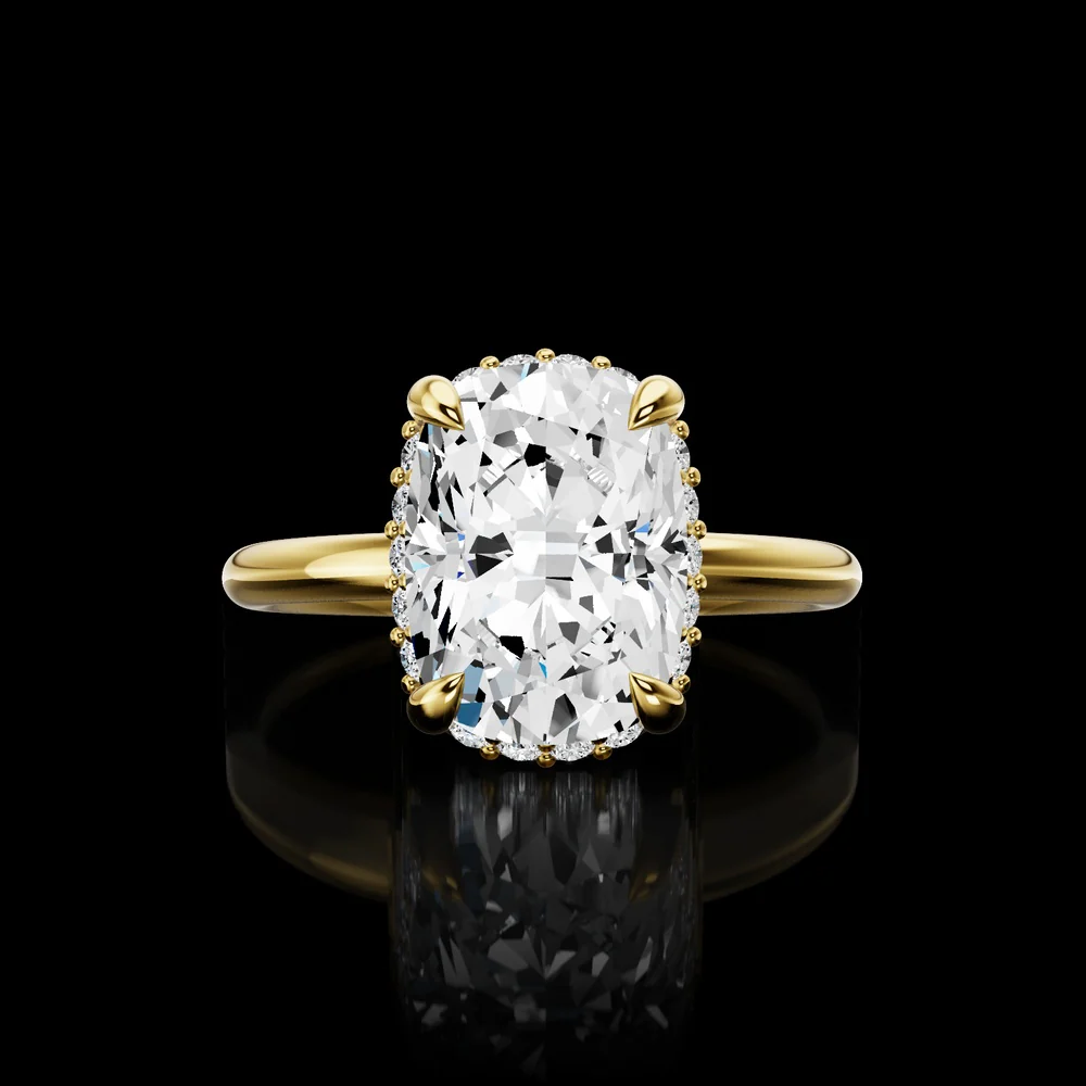 14K Yellow Gold Cushion Brilliant Cut Halo Ring with F VS1 Lab Diamond Center and E VS1 Accents - 2.87 Total Carat Weight - Covaloro Fine Jewelry