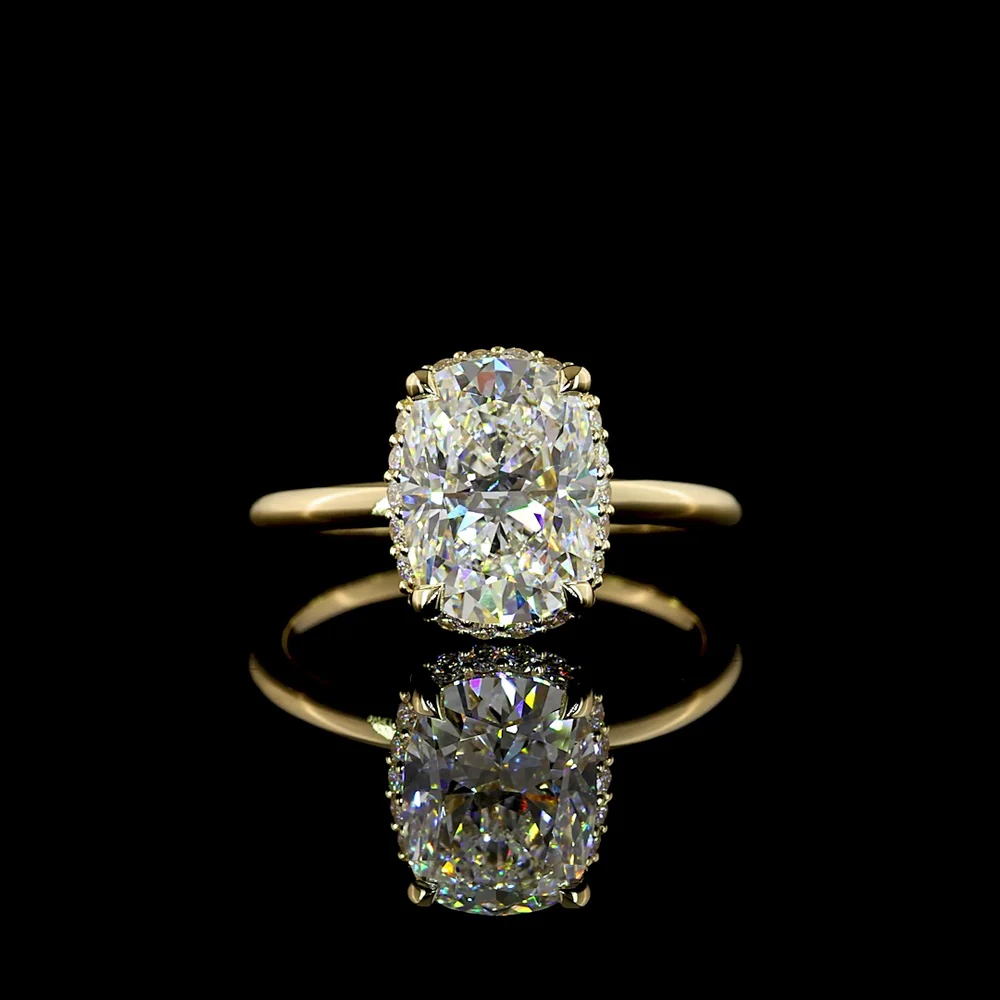 14K Yellow Gold Cushion Brilliant Cut Hidden Halo Ring - 2.72 Carat Center Lab Diamond D VVS2 with 0.18 Carat Accent Diamonds - Total 2.90 Carats IGI Certified - Covaloro Fine Jewelry