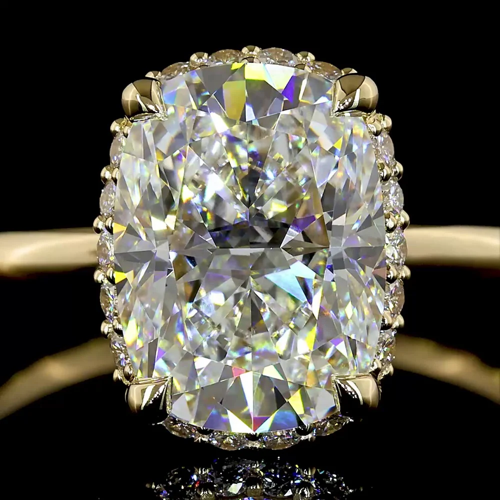 14K Yellow Gold Cushion Brilliant Cut Hidden Halo Ring - 2.72 Carat Center Lab Diamond D VVS2 with 0.18 Carat Accent Diamonds - Total 2.90 Carats IGI Certified - Covaloro Fine Jewelry - Image 2