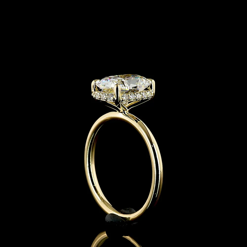 14K Yellow Gold Cushion Brilliant Cut Hidden Halo Ring - 2.72 Carat Center Lab Diamond D VVS2 with 0.18 Carat Accent Diamonds - Total 2.90 Carats IGI Certified - Covaloro Fine Jewelry - Image 3