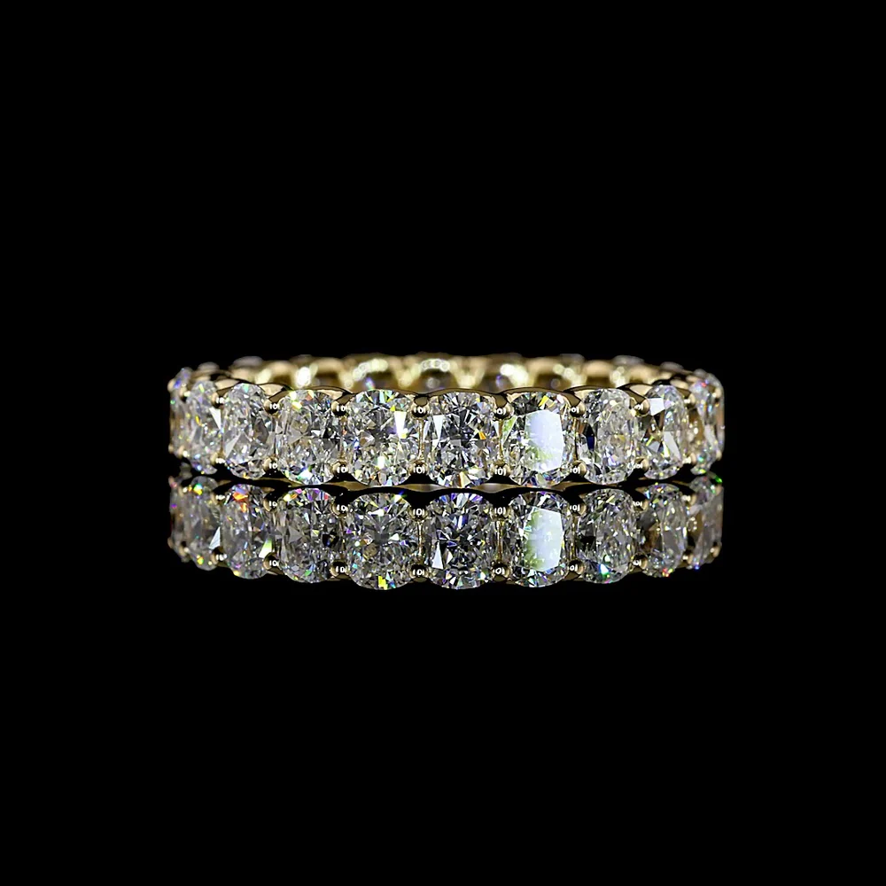 14K Yellow Gold Cushion Brilliant Cut Lab Diamond Eternity Band - 3.34 Carats Total Diamond Weight, E-VS1, U-Prong Setting - Covaloro Fine Jewelry