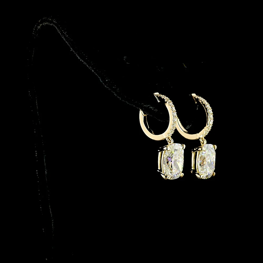 14K Yellow Gold Cushion Brilliant Cut Lab Diamond Hanging Earrings - 5.33 Carat Total Weight, E-F Color VS1 Clarity with Accent Diamonds - Covaloro Fine Jewelry - Image 3