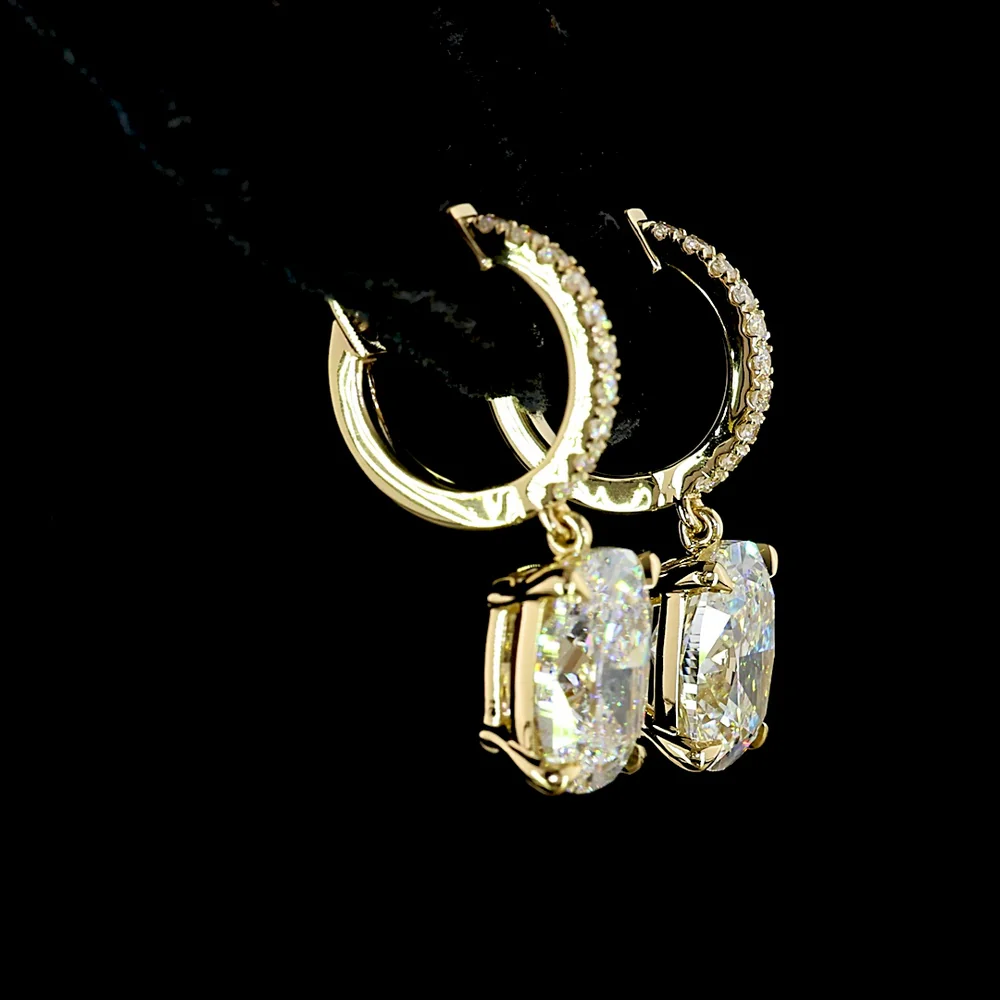 14K Yellow Gold Cushion Brilliant Cut Lab Diamond Hanging Earrings - 5.33 Carat Total Weight, E-F Color VS1 Clarity with Accent Diamonds - Covaloro Fine Jewelry - Image 4