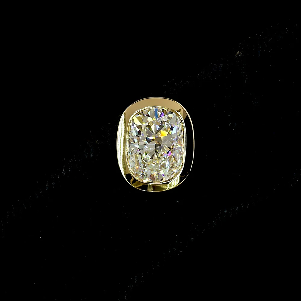 14K Yellow Gold Cushion Brilliant Cut Lab Diamond Stud Earrings with Bezel Setting - 3.48 Carat Total Weight - Covaloro Fine Jewelry - Image 2