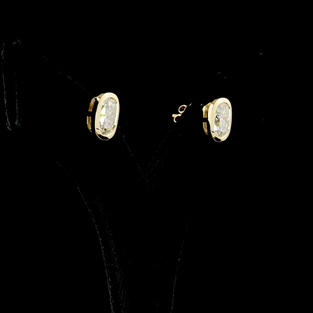 14K Yellow Gold Cushion Brilliant Cut Lab Diamond Stud Earrings with Bezel Setting - 3.48 Carat Total Weight - Covaloro Fine Jewelry - Image 3