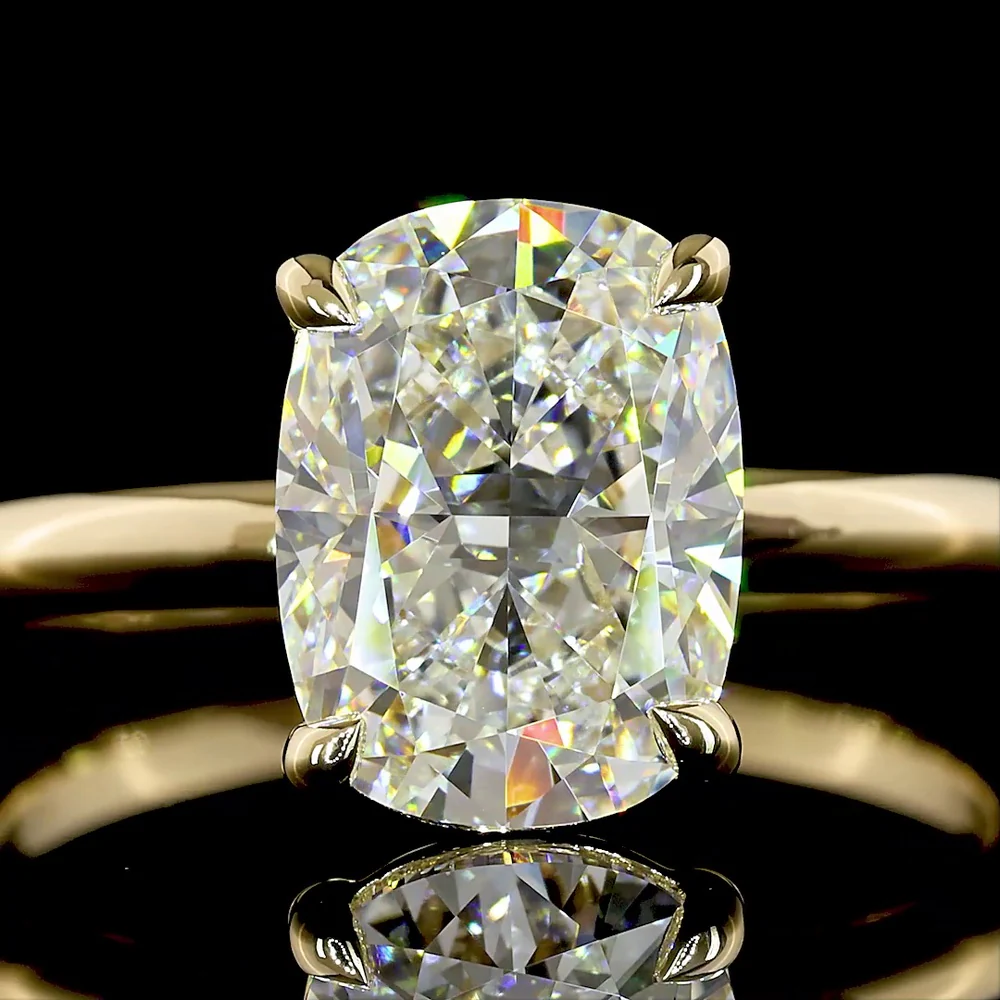 14K Yellow Gold Cushion Brilliant Cut Solitaire Ring - 2.52 Carat Lab Grown Diamond E-F Color VVS2 Clarity IGI Certified - Covaloro Fine Jewelry - Image 2