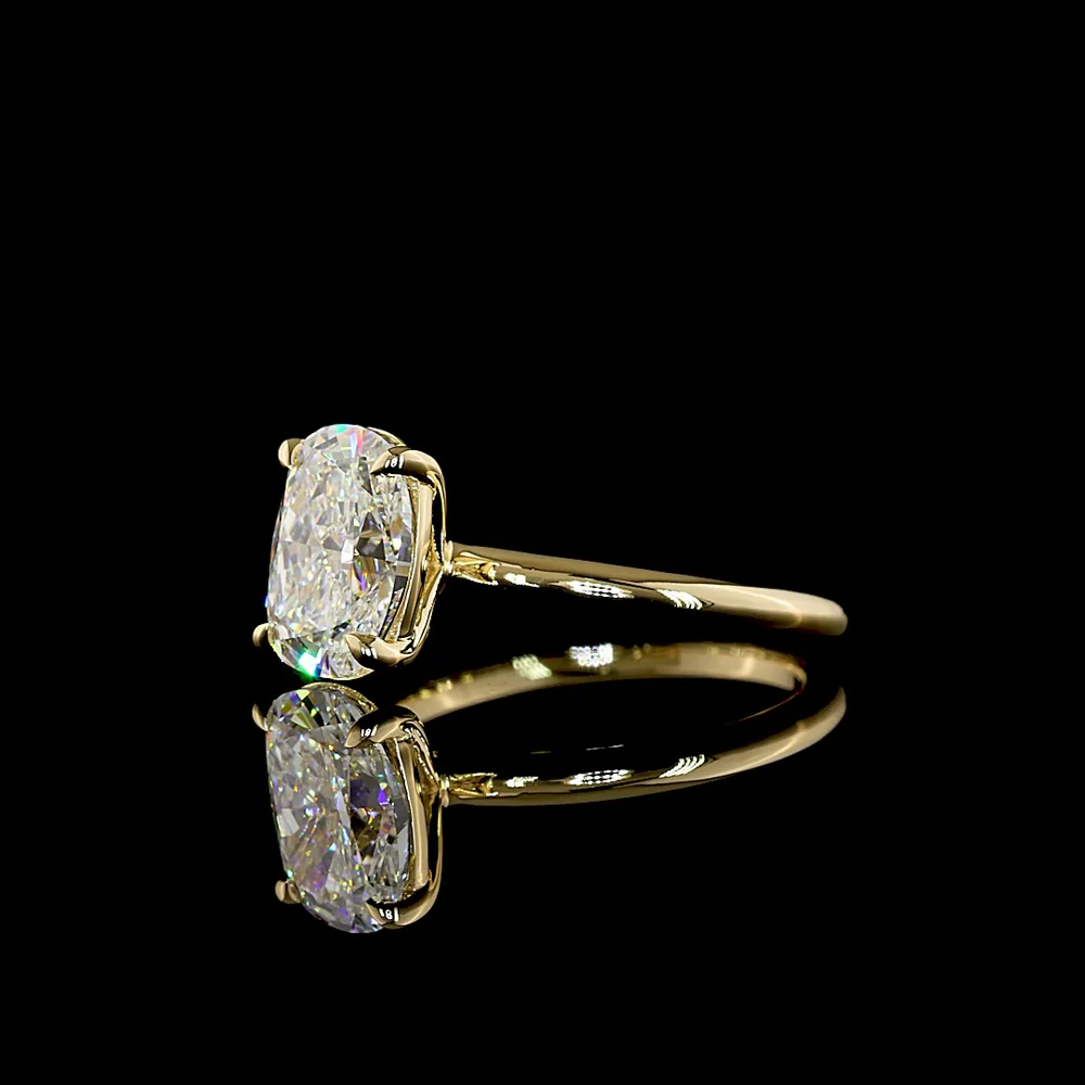 14K Yellow Gold Cushion Brilliant Cut Solitaire Ring - 2.52 Carat Lab Grown Diamond E-F Color VVS2 Clarity IGI Certified - Covaloro Fine Jewelry - Image 4