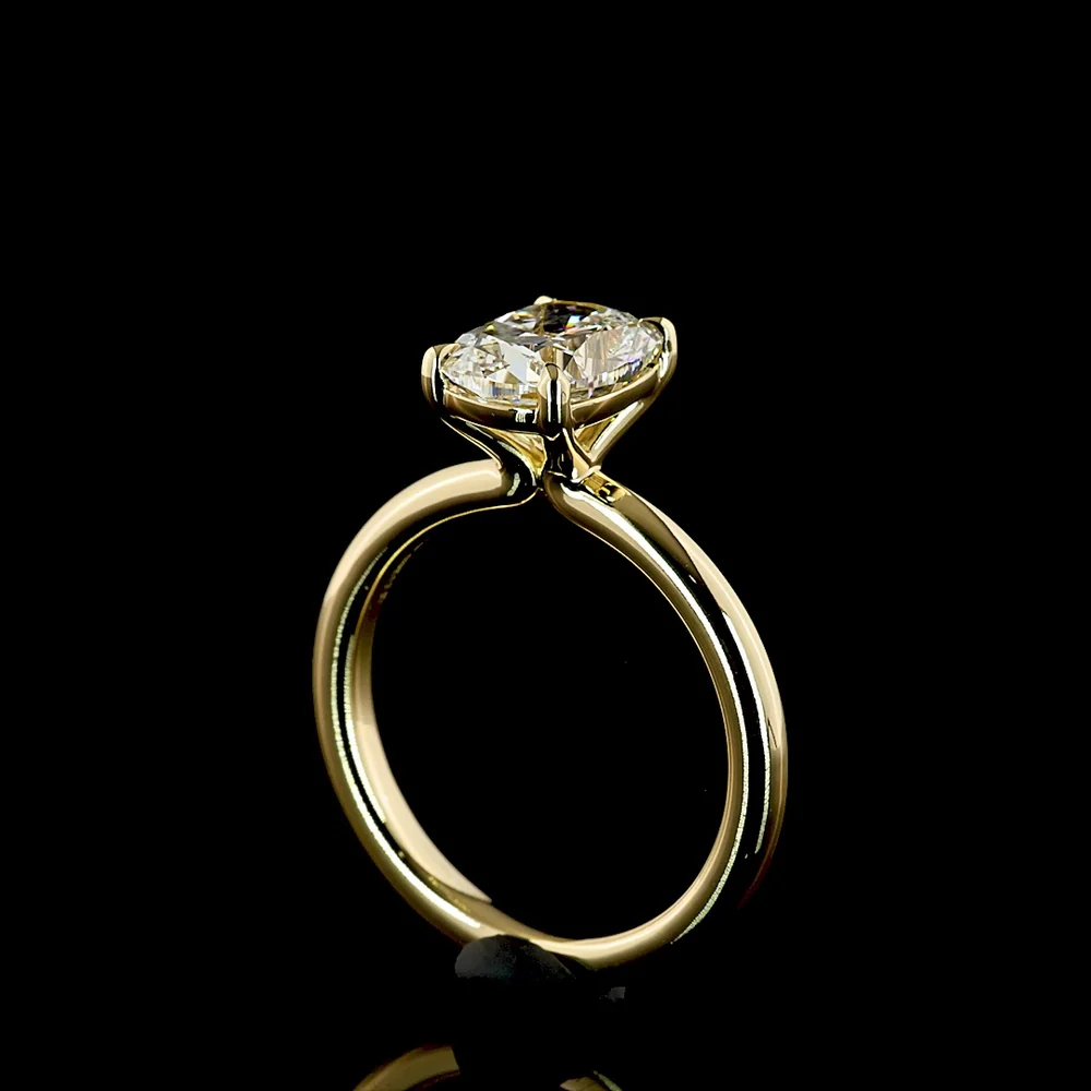 14K Yellow Gold Cushion Brilliant Cut Solitaire Ring with 2.09 Carat D VVS2 Lab Diamond - IGI Certified North-South Prong Setting - Covaloro Fine Jewelry - Image 3