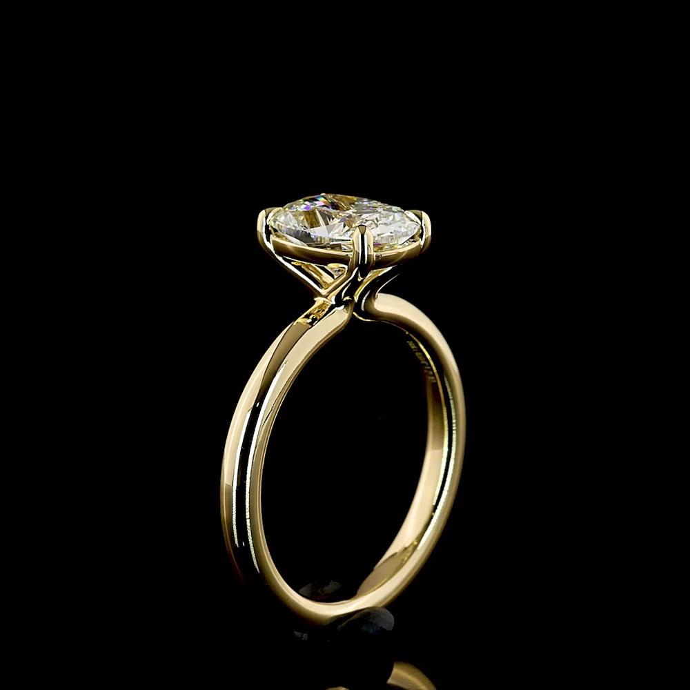 14K Yellow Gold Cushion Brilliant Cut Solitaire Ring with 2.09 Carat D VVS2 Lab Diamond - IGI Certified North-South Prong Setting - Covaloro Fine Jewelry - Image 4