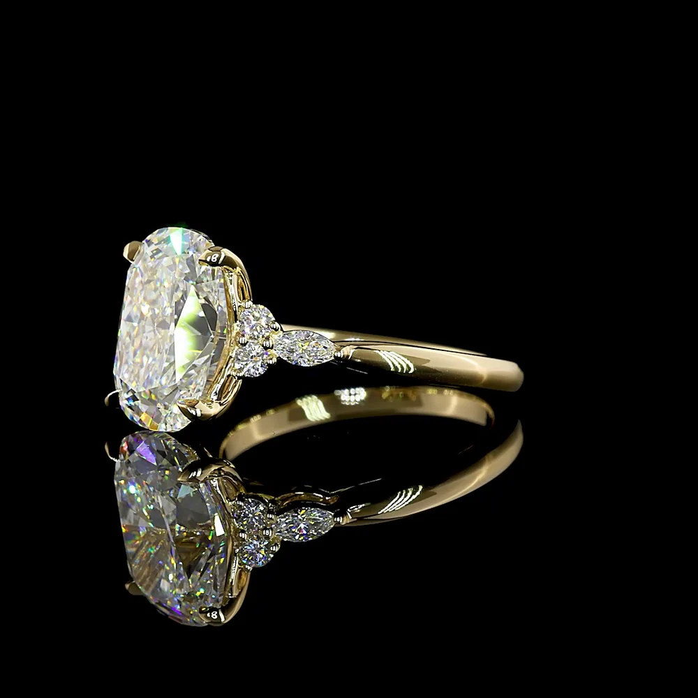 14K Yellow Gold Cushion Brilliant Lab Diamond Engagement Ring with Marquise and Round Accents - 4.78 Carats Total Diamond Weight - Covaloro Fine Jewelry - Image 3
