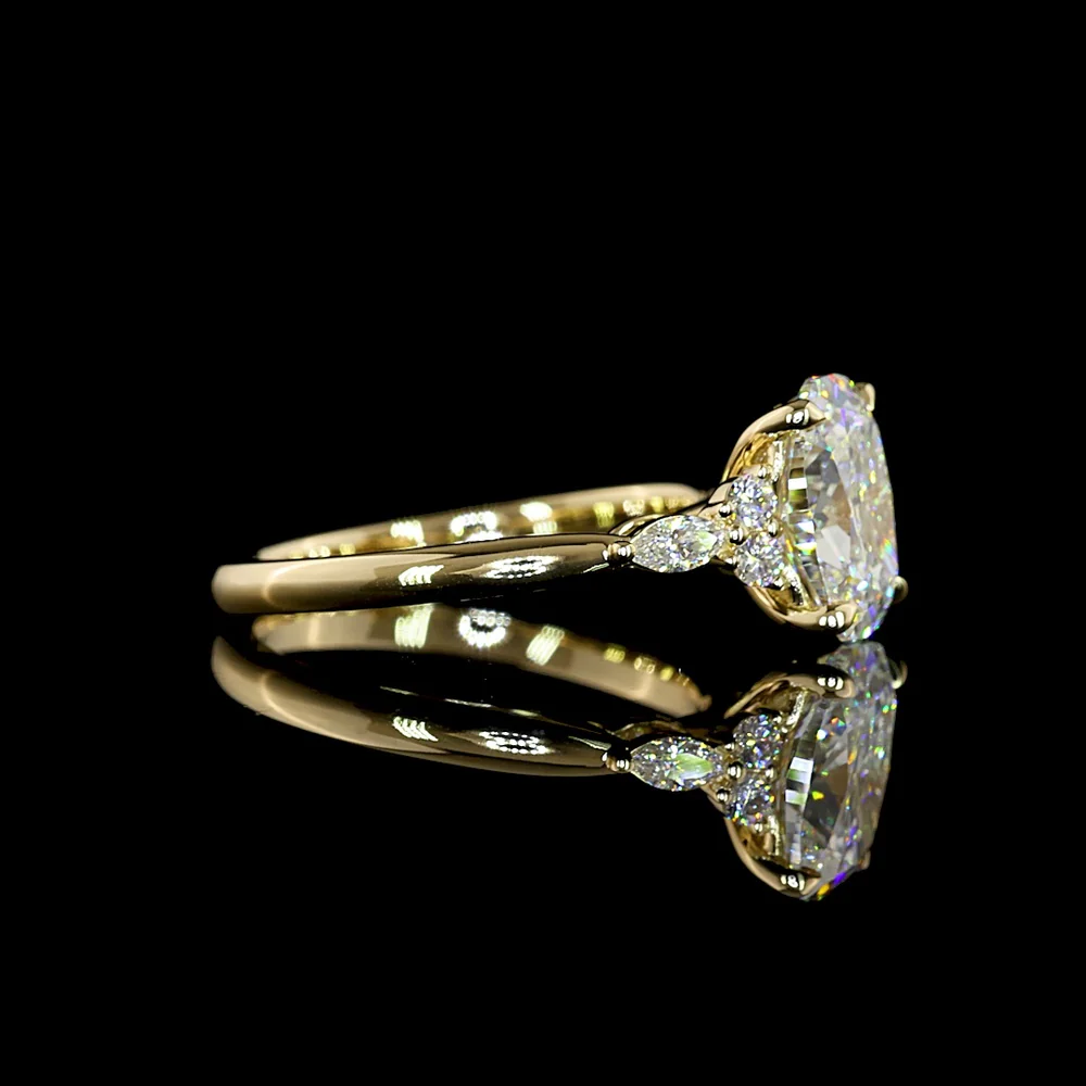 14K Yellow Gold Cushion Brilliant Lab Diamond Ring with North-South Cluster of Round and Marquise Diamonds - 2.87 Carat Total Weight - Covaloro Fine Jewelry - Image 2