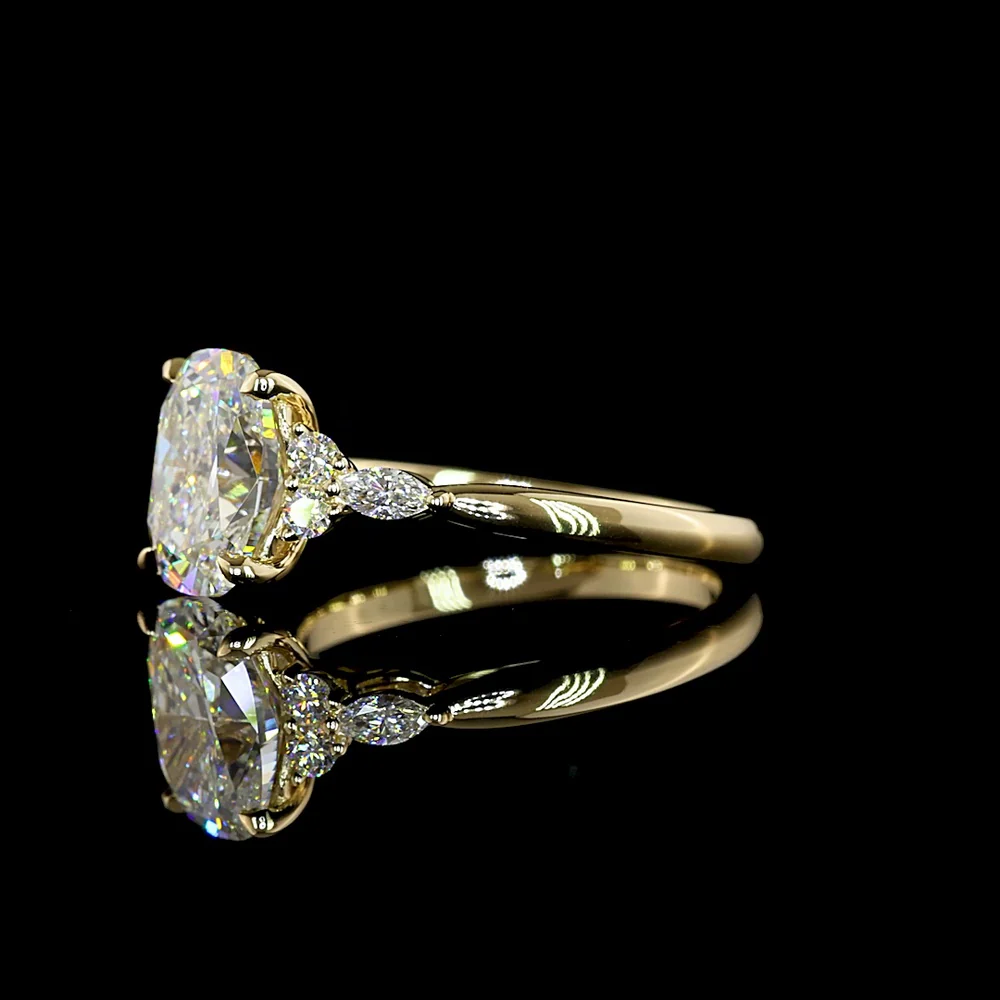 14K Yellow Gold Cushion Brilliant Lab Diamond Ring with North-South Cluster of Round and Marquise Diamonds - 2.87 Carat Total Weight - Covaloro Fine Jewelry - Image 3