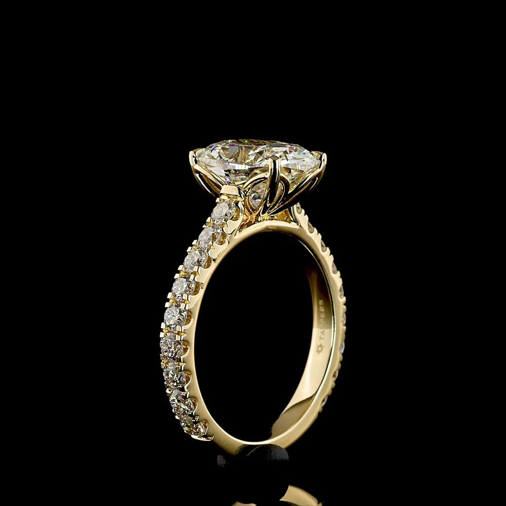 14K Yellow Gold Cushion Brilliant Solitaire Ring with Diamond Shank - 3.12 Carats Center Lab Diamond, 4.12 Carats Total Diamond Weight - Covaloro Fine Jewelry - Image 4
