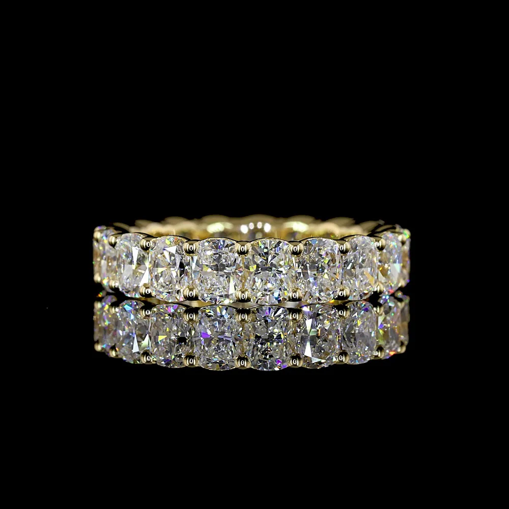 14K Yellow Gold Cushion Cut Lab Diamond Eternity Band - 3.93 Carat Total Weight with 19 Prong Set Stones (E-F Color, VS Clarity) - Covaloro Fine Jewelry