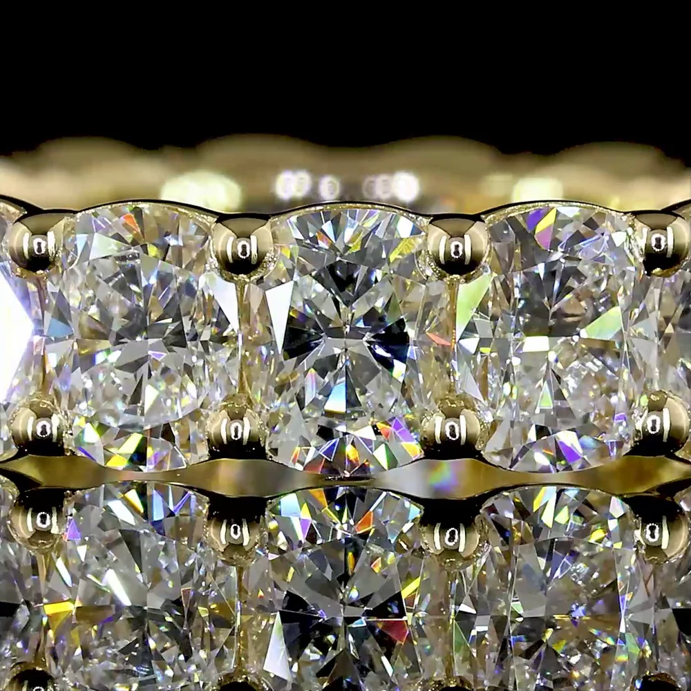 14K Yellow Gold Cushion Cut Lab Diamond Eternity Band - 3.93 Carat Total Weight with 19 Prong Set Stones (E-F Color, VS Clarity) - Covaloro Fine Jewelry - Image 2
