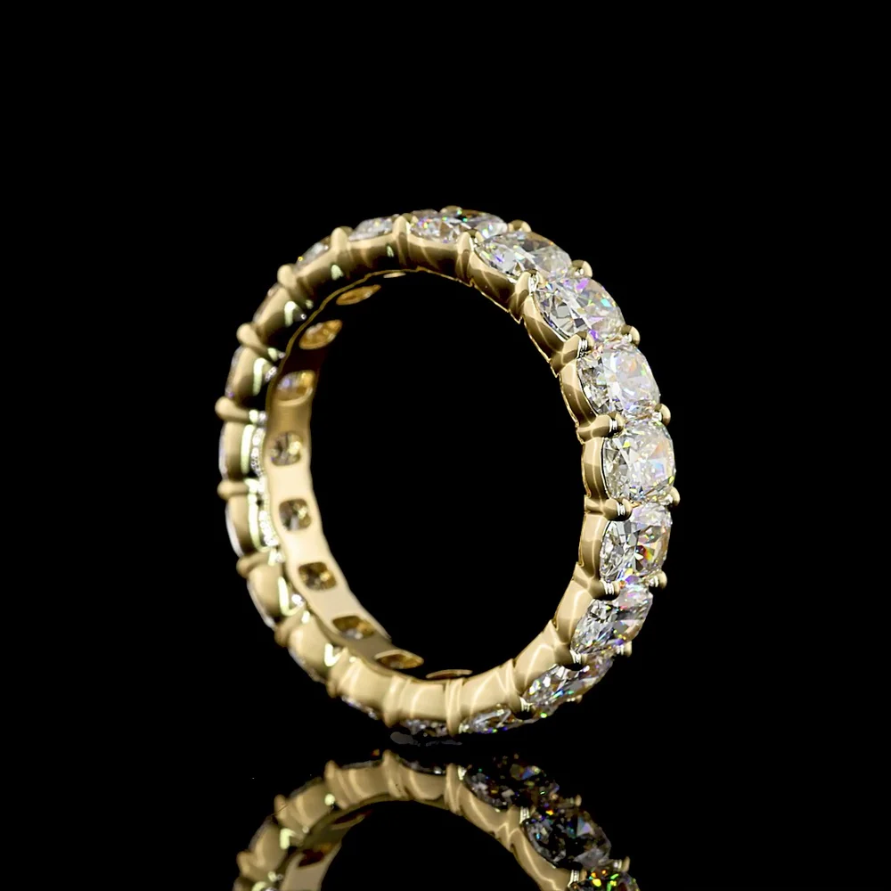 14K Yellow Gold Cushion Cut Lab Diamond Eternity Band - 3.93 Carat Total Weight with 19 Prong Set Stones (E-F Color, VS Clarity) - Covaloro Fine Jewelry - Image 3