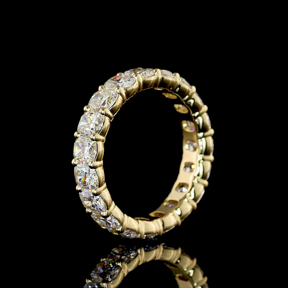 14K Yellow Gold Cushion Cut Lab Diamond Eternity Band - 3.93 Carat Total Weight with 19 Prong Set Stones (E-F Color, VS Clarity) - Covaloro Fine Jewelry - Image 4
