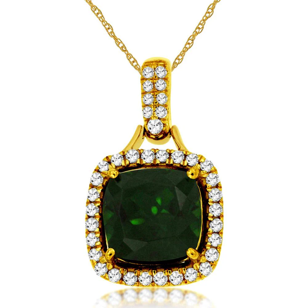 14K Yellow Gold Cushion Cut Russalite & Diamond Halo Pendant - 2.15 Carat Russalite, 0.24 Carat Diamonds - Royal Jewelry