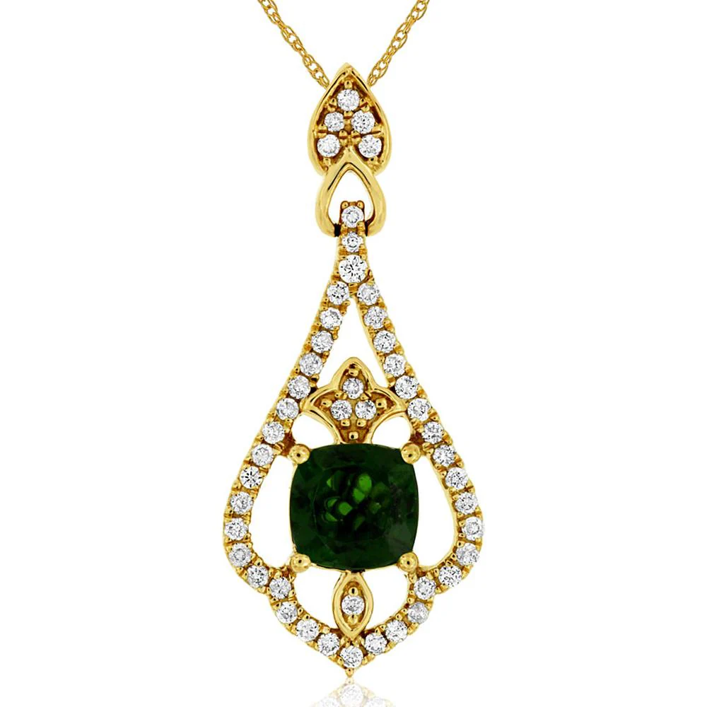 14K Yellow Gold Cushion Cut Russalite and Diamond Pendant Necklace - 1.00 Carat Russalite and 0.29 Carat Total Diamond Weight - Royal Jewelry