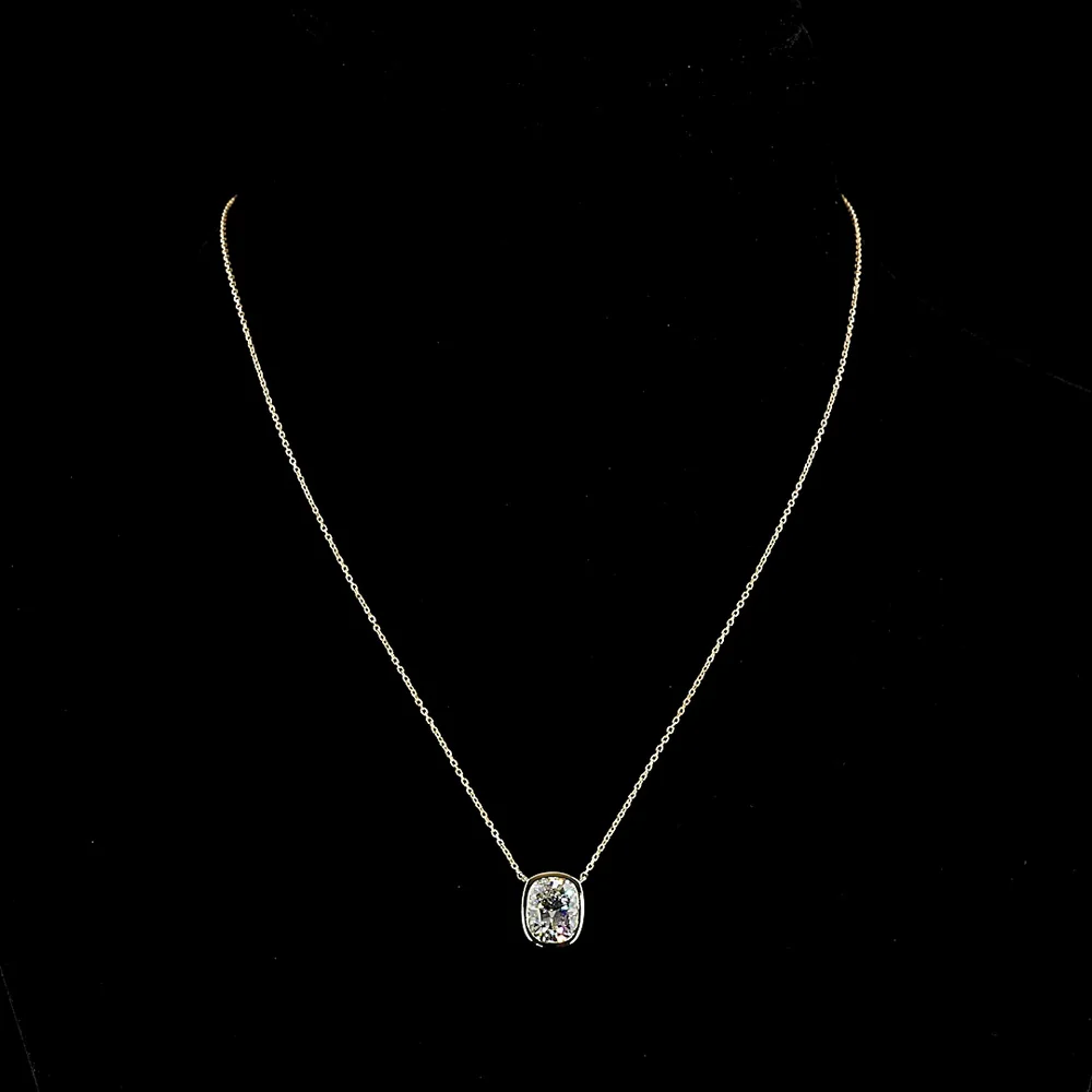 14K Yellow Gold Cushion Modified Cut Solitaire Pendant with Bezel Set Lab Grown Diamond - 2.15 Carats Total Diamond Weight, D VS1 Clarity, GIA Certified - Covaloro Fine Jewelry
