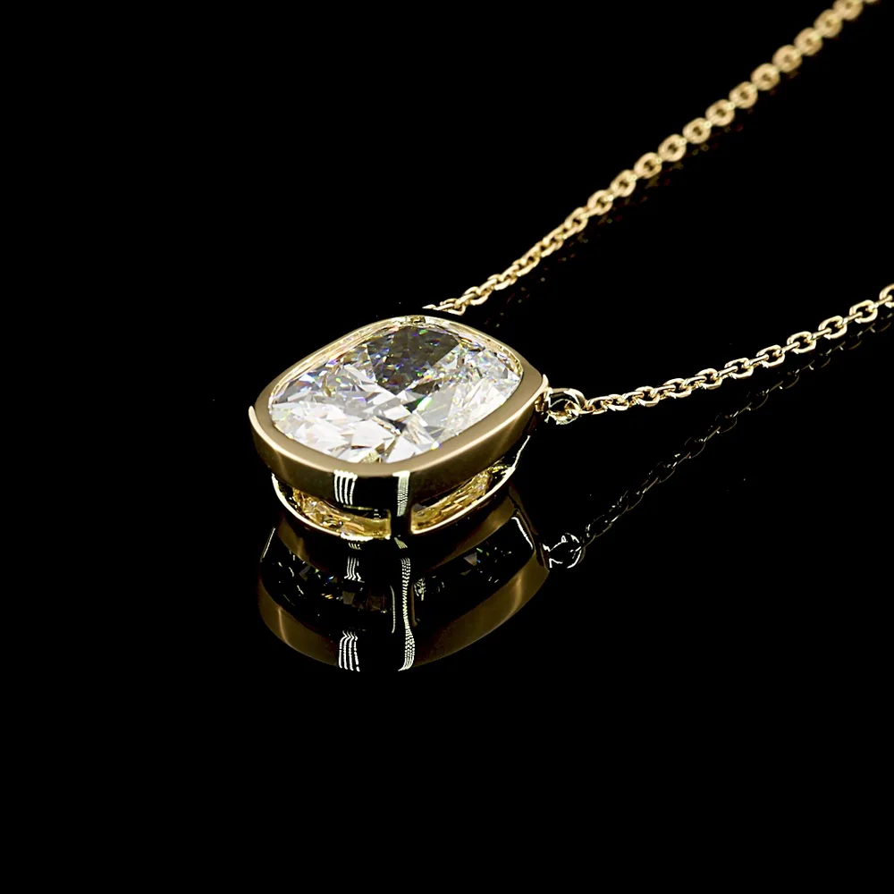 14K Yellow Gold Cushion Modified Cut Solitaire Pendant with Bezel Set Lab Grown Diamond - 2.15 Carats Total Diamond Weight, D VS1 Clarity, GIA Certified - Covaloro Fine Jewelry - Image 2