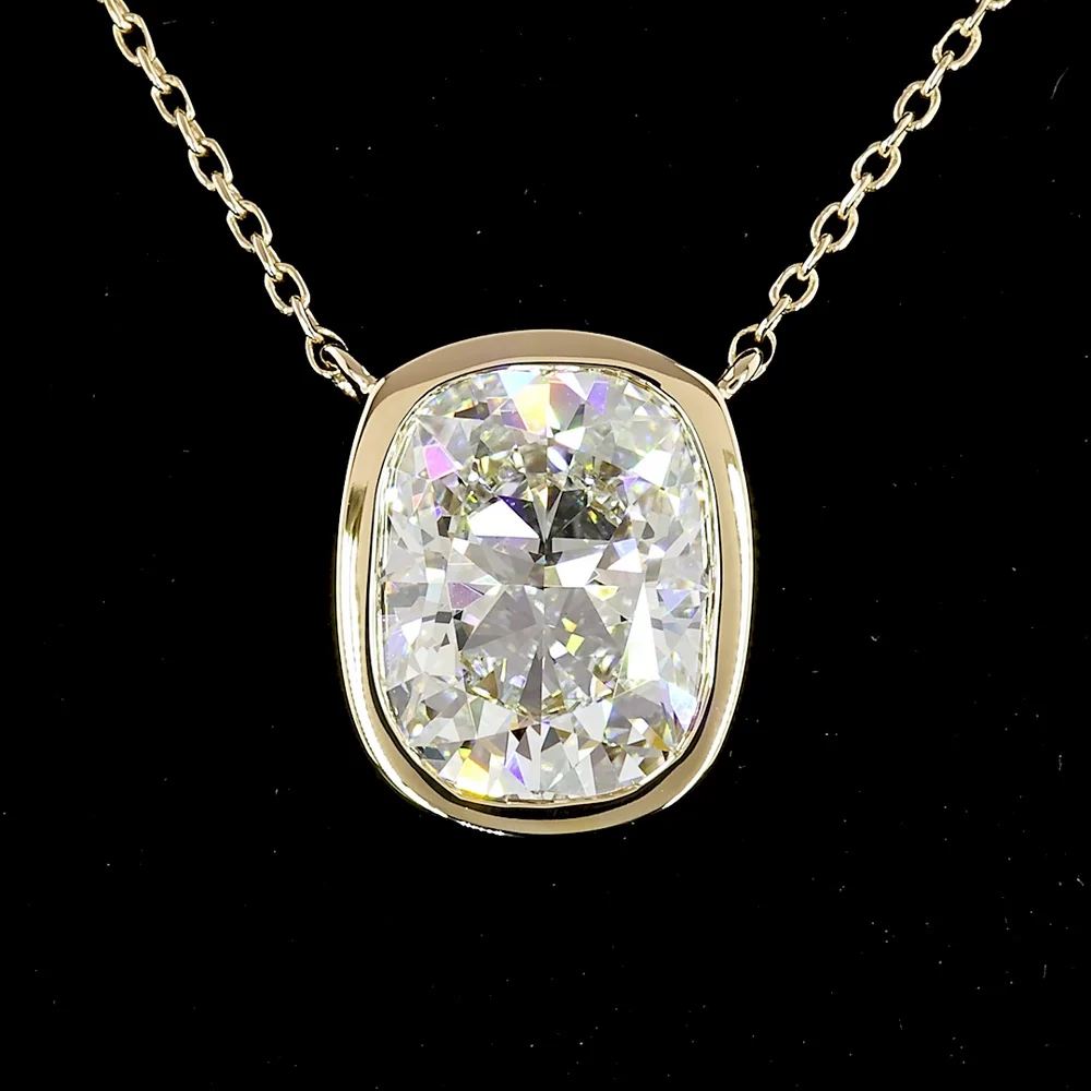 14K Yellow Gold Cushion Modified Cut Solitaire Pendant with Bezel Set Lab Grown Diamond - 2.15 Carats Total Diamond Weight, D VS1 Clarity, GIA Certified - Covaloro Fine Jewelry - Image 3