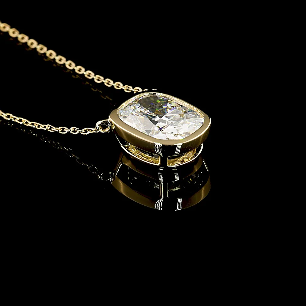 14K Yellow Gold Cushion Modified Cut Solitaire Pendant with Bezel Set Lab Grown Diamond - 2.15 Carats Total Diamond Weight, D VS1 Clarity, GIA Certified - Covaloro Fine Jewelry - Image 4
