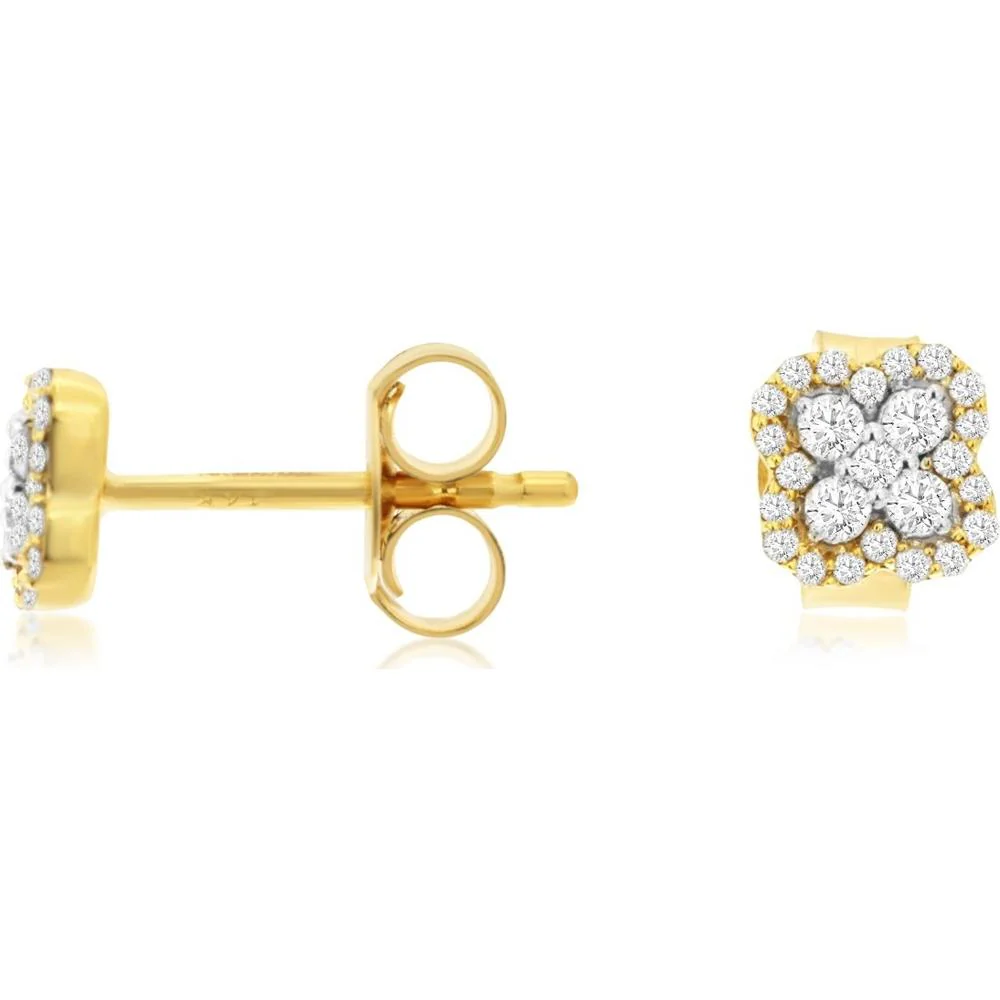 14K Yellow Gold Cushion-Shaped Halo Cluster Diamond Stud Earrings - 0.25 Carat Total Diamond Weight - Royal Jewelry