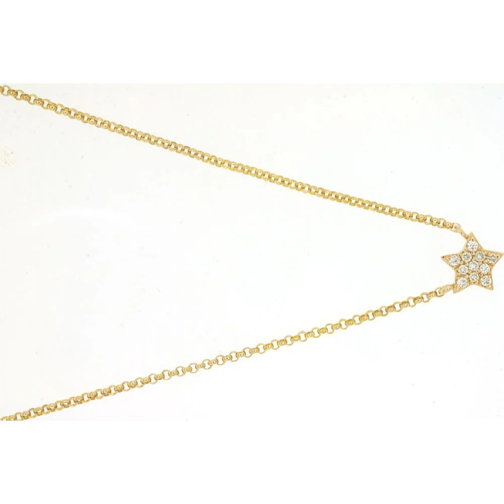 14K Yellow Gold Delicate Star Motif Pendant Necklace with Pavé-Set Round Diamonds - 0.05 Carat Total Diamond Weight - Royal Jewelry