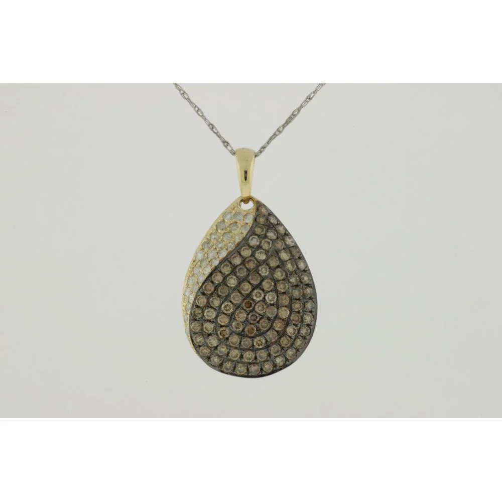 14K Yellow Gold Diamond and Mocha Diamond Pendant - 1.03 Carats Total Diamond Weight - Royal Jewelry
