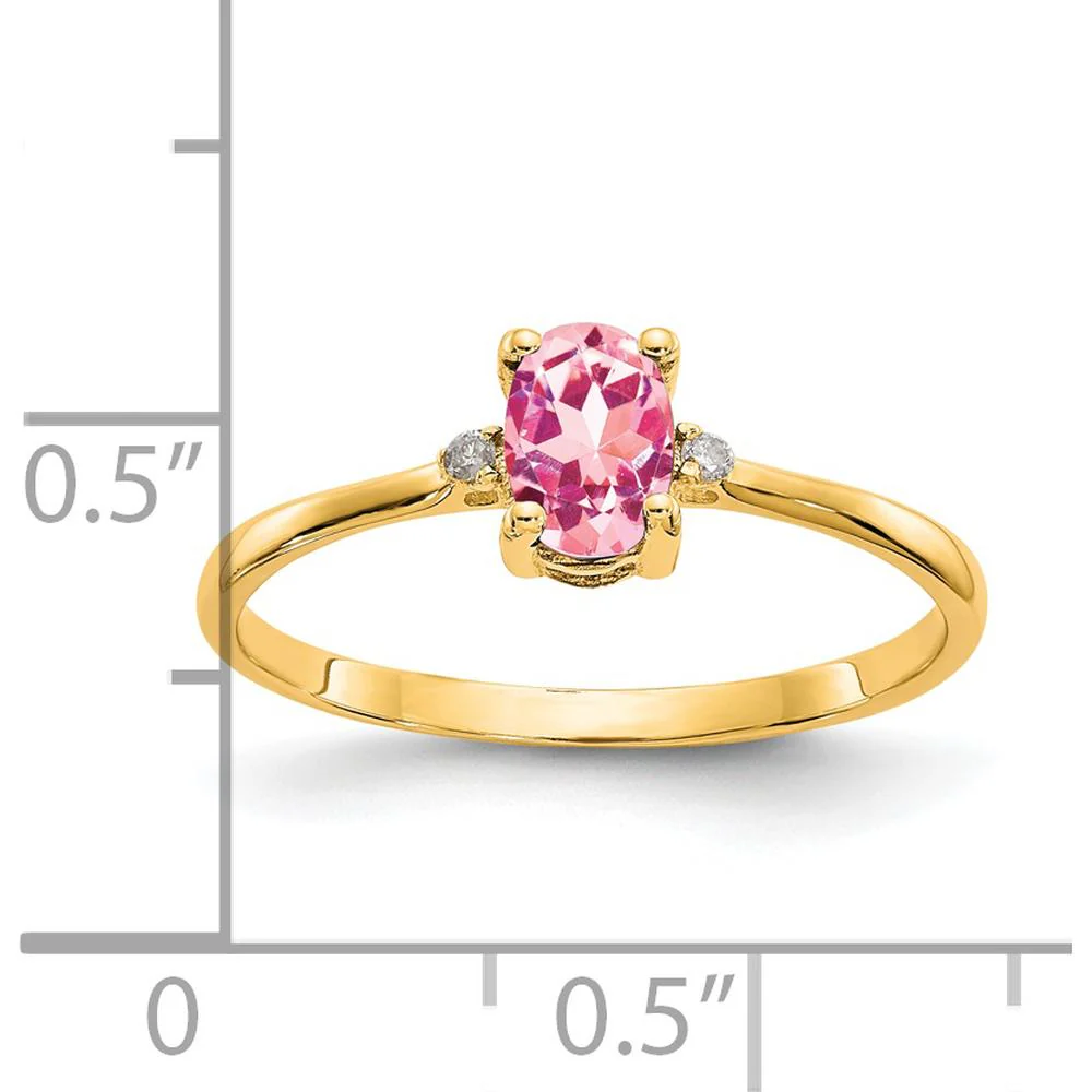 14K Yellow Gold Diamond & Pink Tourmaline Birthstone Ring - 0.26 Carat Pink Tourmaline, 0.008 Carat Total Diamond Weight - Size 6 by Oro Pregiato - Image 3