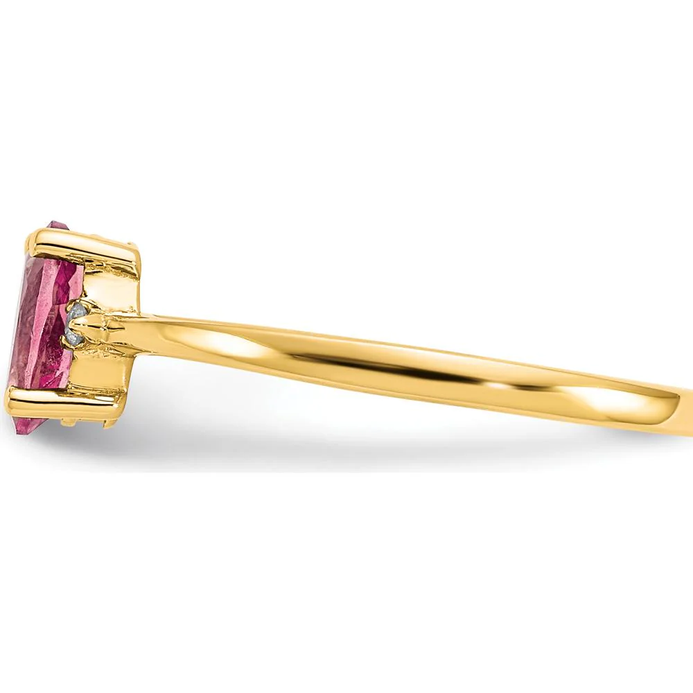 14K Yellow Gold Diamond & Pink Tourmaline Birthstone Ring - 0.26 Carat Pink Tourmaline, 0.008 Carat Total Diamond Weight - Size 6 by Oro Pregiato - Image 4
