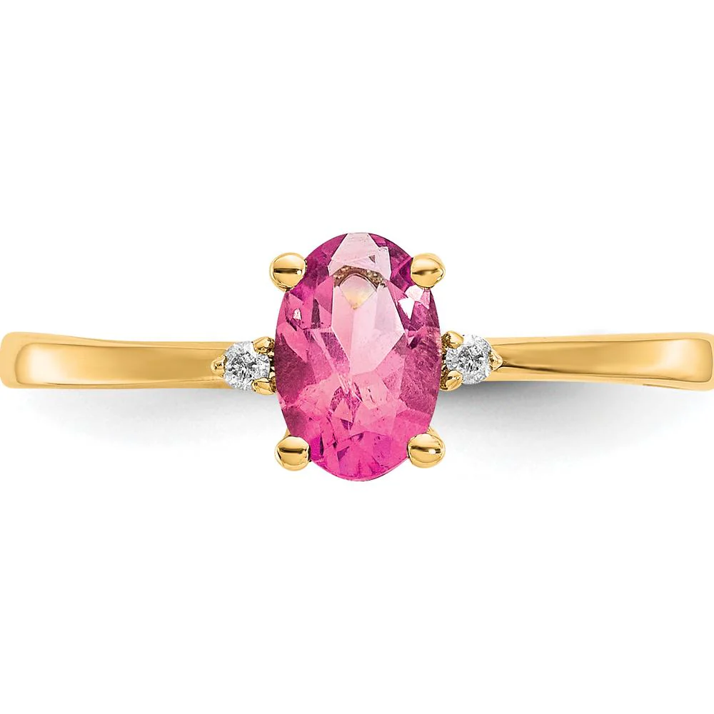 14K Yellow Gold Diamond & Pink Tourmaline Birthstone Ring - 0.26 Carat Pink Tourmaline, 0.008 Carat Total Diamond Weight - Size 6 by Oro Pregiato - Image 5
