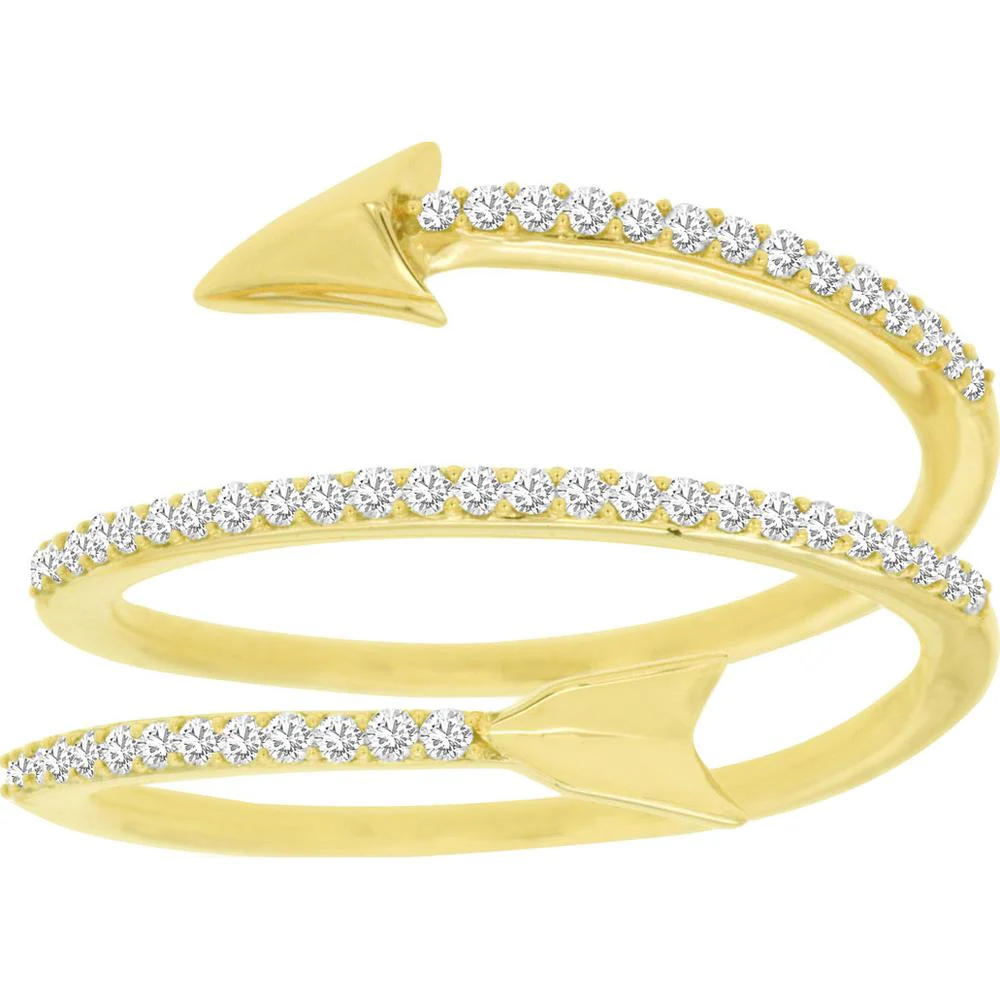 14K Yellow Gold Diamond Arrow Wrap Ring with Pavé Set Round Diamonds - 0.28 Carat Total Diamond Weight - Royal Jewelry