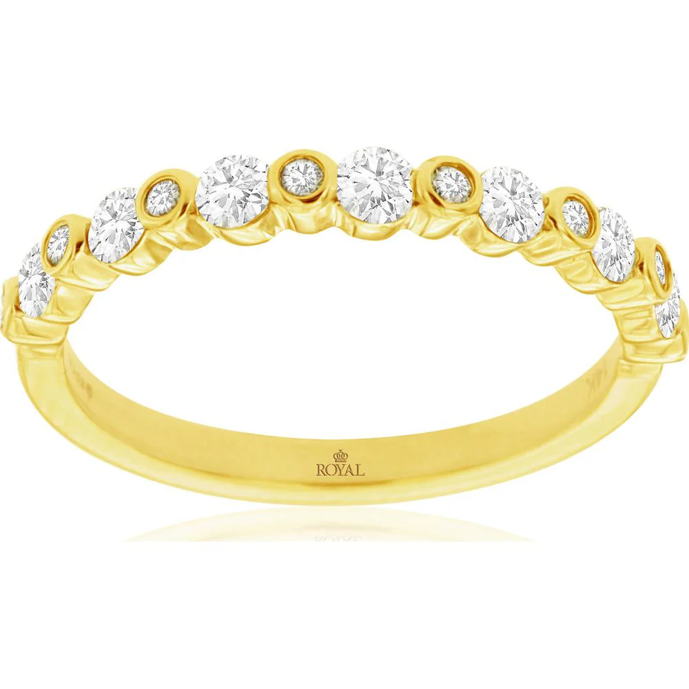 14K Yellow Gold Diamond Band with Alternating Bezel Set and Prong Set Round Brilliant Diamonds - 0.50 Carat Total Diamond Weight - Royal Jewelry