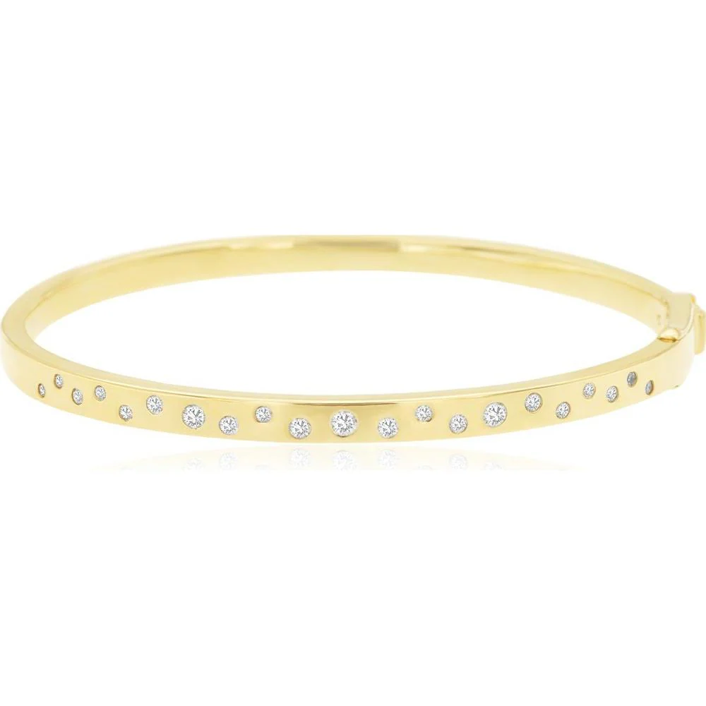 14K Yellow Gold Diamond Bangle with Flush Set Round Brilliant Cut Diamonds - 0.38 Carat Total Weight - Royal Jewelry