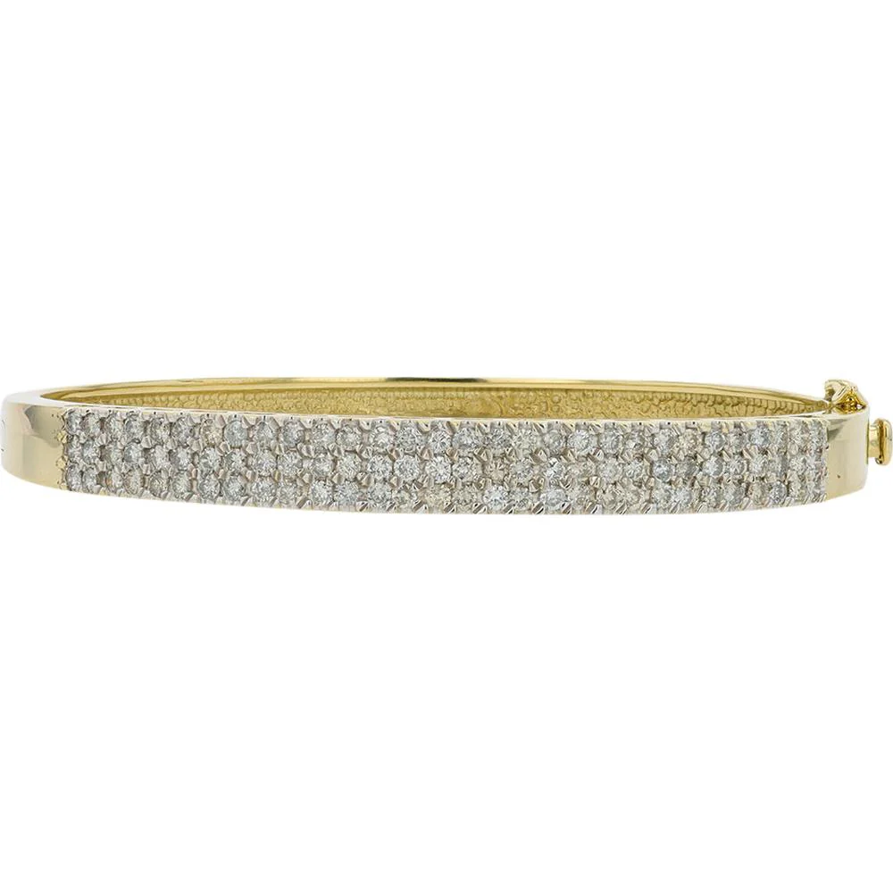 14K Yellow Gold Diamond Bangle with Pave - Set Diamonds - 2.00 Carat Total Diamond Weight