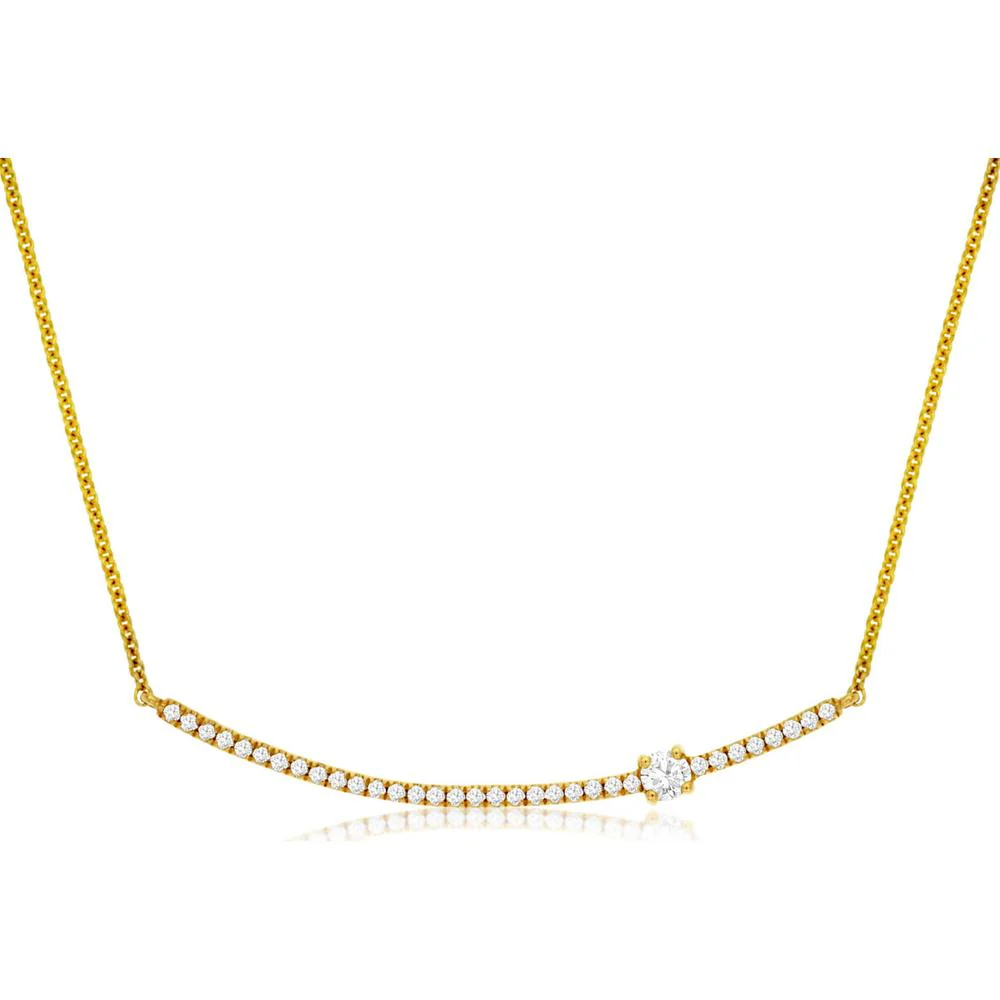 14K Yellow Gold Diamond Bar Necklace with Prong Set Round Brilliant Cut Diamonds – 0.16 Carat Total Diamond Weight - Royal Jewelry