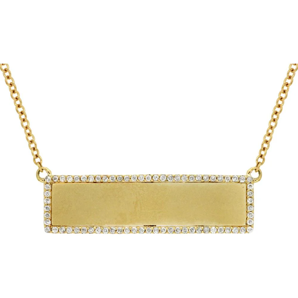 14K Yellow Gold Diamond Bar Necklace with Round Brilliant Diamond Border – 0.28 Carat Total Diamond Weight - Royal Jewelry