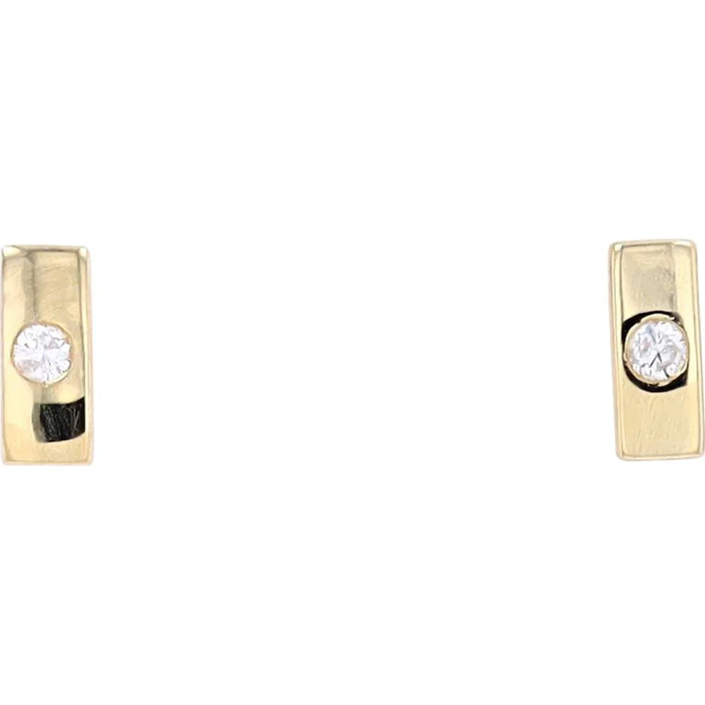 14K Yellow Gold Diamond Bar Stud Earrings - 0.03 Carat Total Diamond Weight