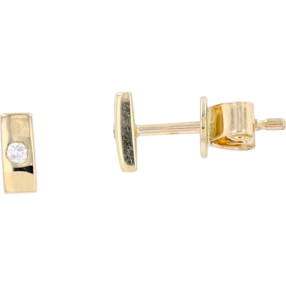 14K Yellow Gold Diamond Bar Stud Earrings - 0.03 Carat Total Diamond Weight - Image 2
