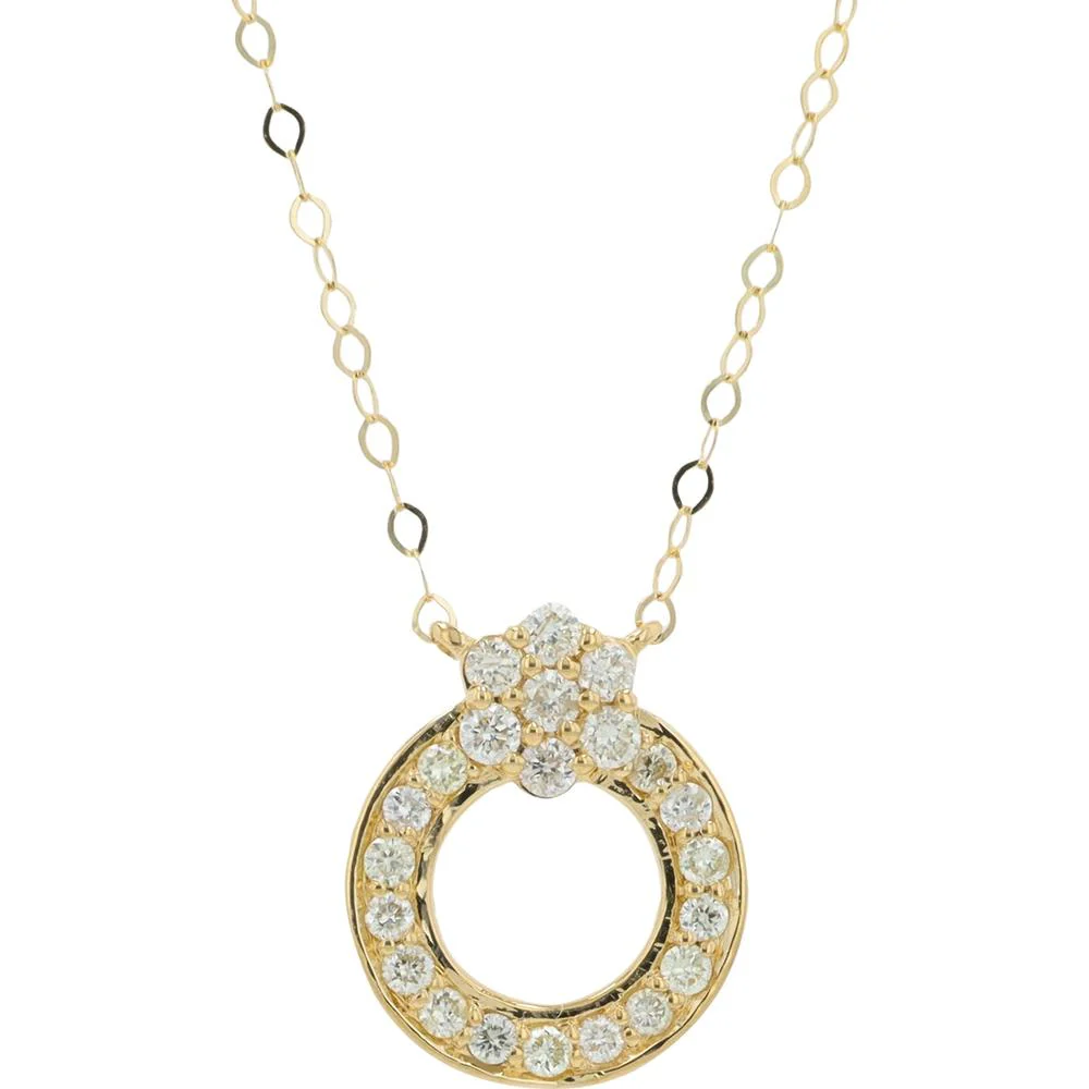 14K Yellow Gold Diamond Circle Pendant Necklace - 0.21 Carat Total Diamond Weight