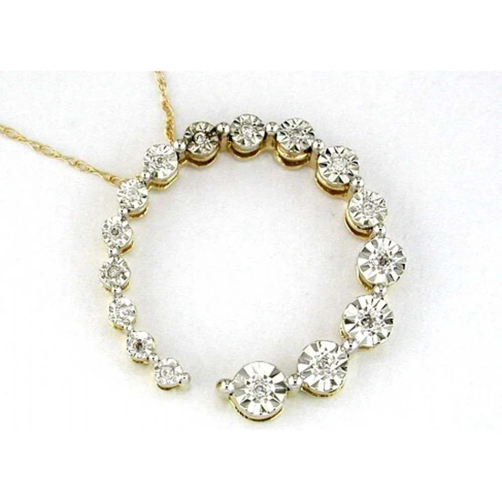 14K Yellow Gold Diamond Circle Pendant Necklace with Bezel-Set Round Diamonds - 0.08 Carats Total Diamond Weight - Royal Jewelry