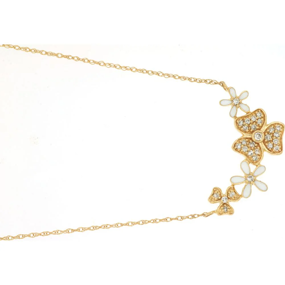 14K Yellow Gold Diamond Clover Floral Motif Necklace - 0.16 Carat Total Diamond Weight - Royal Jewelry