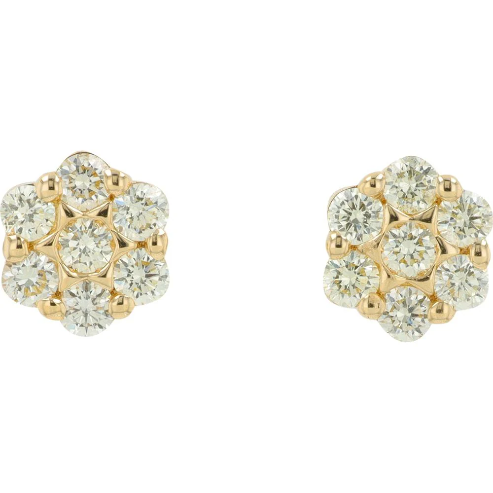 14K Yellow Gold Diamond Cluster Stud Earrings - 0.65 Carat Total Diamond Weight