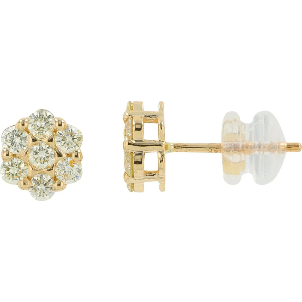 14K Yellow Gold Diamond Cluster Stud Earrings - 0.65 Carat Total Diamond Weight - Image 2