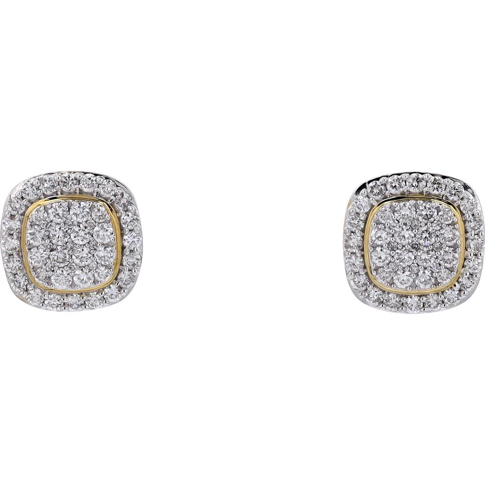 14K Yellow Gold Diamond Cluster Stud Earrings - 1.50 Carat Total Diamond Weight