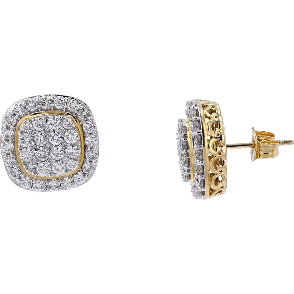 14K Yellow Gold Diamond Cluster Stud Earrings - 1.50 Carat Total Diamond Weight - Image 2